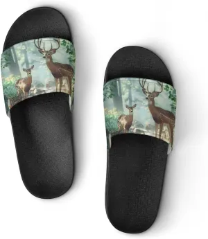 Woodland Deer Novelty Slippers Slides Sandals Shower Home House Shoes Non-Slip Soft Sole Shoe For Men Women Bathroom