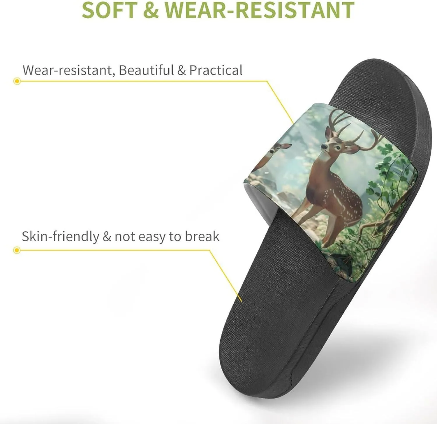 Woodland Deer Novelty Slippers Slides Sandals Shower Home House Shoes Non-Slip Soft Sole Shoe For Men Women Bathroom