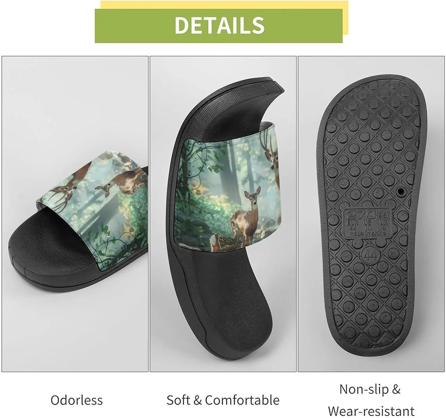 Woodland Deer Novelty Slippers Slides Sandals Shower Home House Shoes Non-Slip Soft Sole Shoe For Men Women Bathroom
