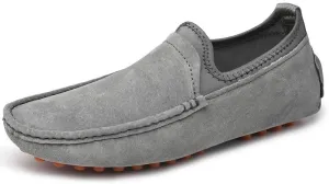 WOUND Loafers for Men Suede Vamp Apron Toe Driving Style Loafer Flat Heel Lightweight Anti-Slip Walking Classic Slip On (Color : Grey, Size : 10.5)