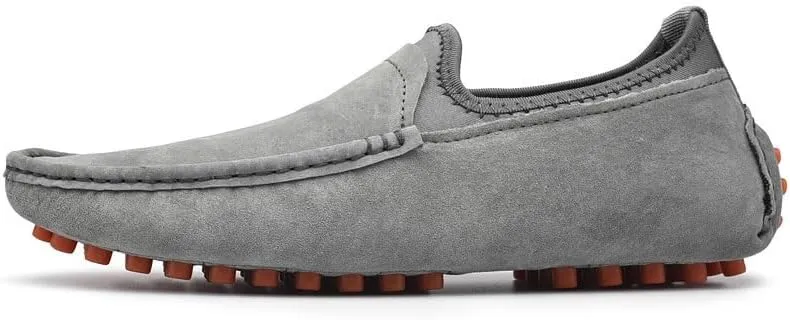 WOUND Loafers for Men Suede Vamp Apron Toe Driving Style Loafer Flat Heel Lightweight Anti-Slip Walking Classic Slip On (Color : Grey, Size : 10.5)