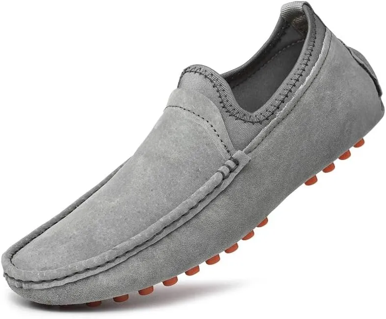 WOUND Loafers for Men Suede Vamp Apron Toe Driving Style Loafer Flat Heel Lightweight Anti-Slip Walking Classic Slip On (Color : Grey, Size : 10.5)