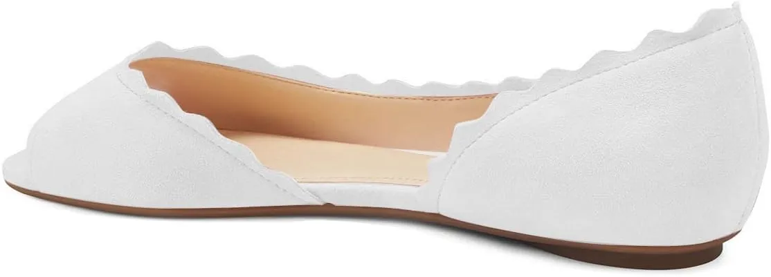 XYD Women Chic Open Peep Toe Wave Ballet Flats D'Orsay Slip On Loafers Dress Comfortable Casual Walking Shoes