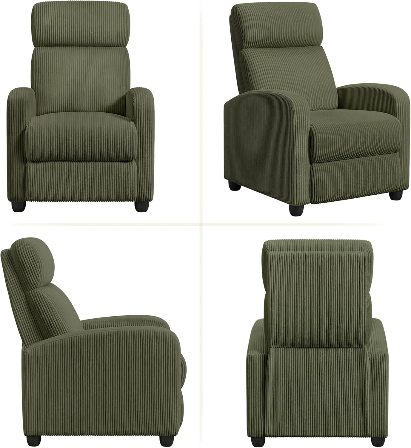 Yaheetech Corduroy Recliner Chair Single Sofa Home Theater Seating Adjustable Modern Reclining Chair for Living Room Bedroom Home Theater Dark Green