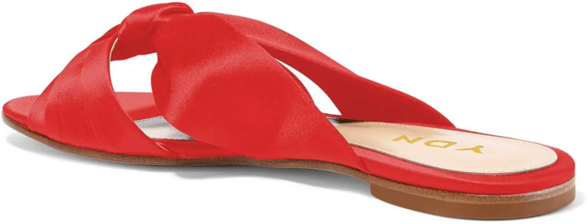 YDN Women Comfortable Cross Strap Satin Slide Sandals Low Heel Backless Slip On Summer Walking Flat Slippers