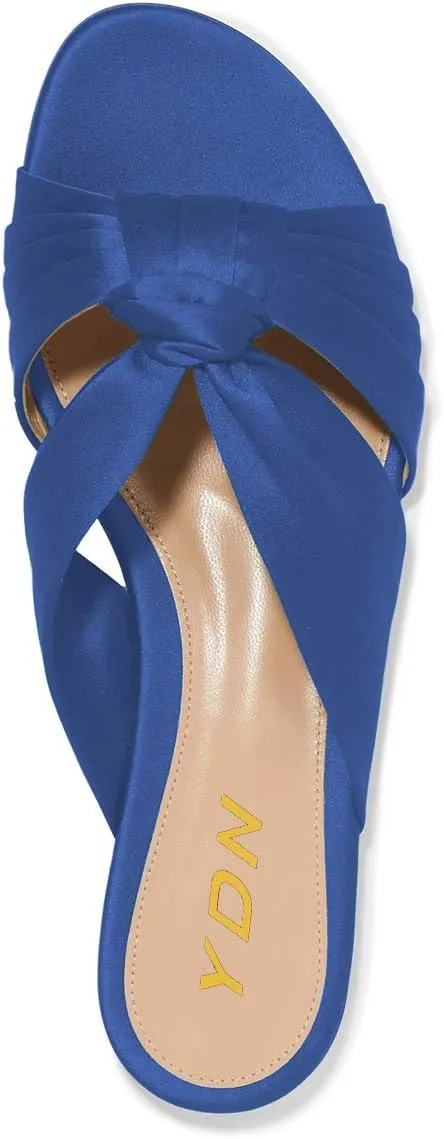 YDN Women Comfortable Cross Strap Satin Slide Sandals Low Heel Backless Slip On Summer Walking Flat Slippers