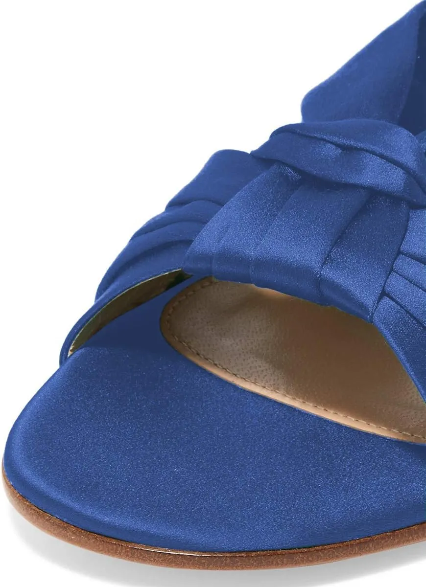 YDN Women Comfortable Cross Strap Satin Slide Sandals Low Heel Backless Slip On Summer Walking Flat Slippers