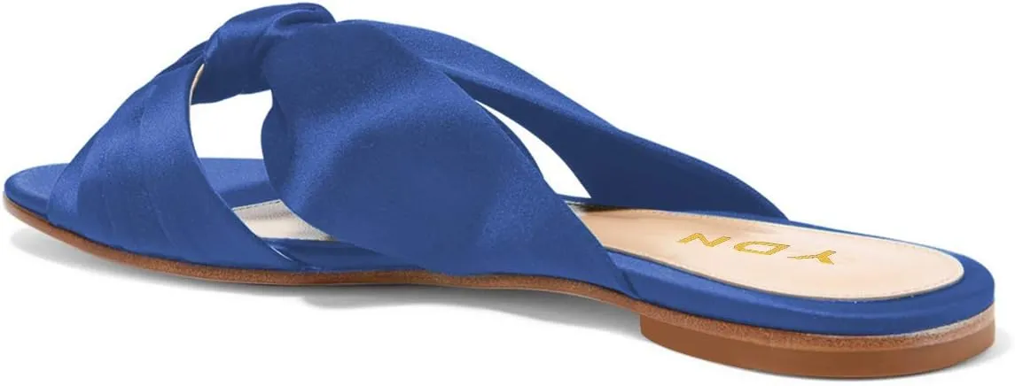 YDN Women Comfortable Cross Strap Satin Slide Sandals Low Heel Backless Slip On Summer Walking Flat Slippers