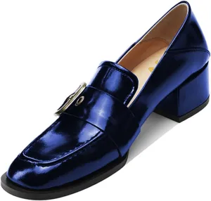 YDN Women Square Toe Heeled Loafers Slip on Block Low Heel Pumps Buckle Fashion Formal Wear Shoes Size 4-15 US