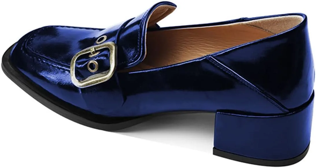 YDN Women Square Toe Heeled Loafers Slip on Block Low Heel Pumps Buckle Fashion Formal Wear Shoes Size 4-15 US