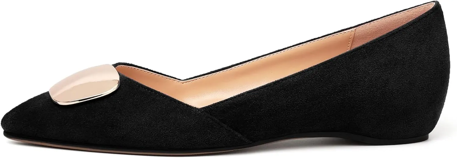 YODEKS Women Flats Low Heel Slip On Closed Pointed Toe Dress Ballet Flat Shoes
