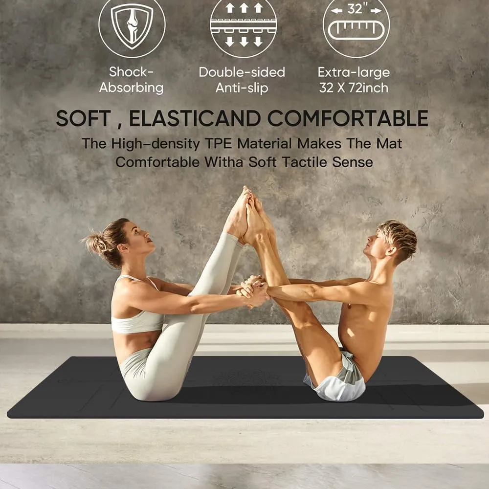 Yoga Mat Non Slip TPE Thick Yoga Mat with Alignment Mark, Large Size 72"L x 32"W x 0.32"Th or 0.24"Th, Anti-Tear Exercise & Fitness Mat for Yoga, Pilates & Floor Workouts