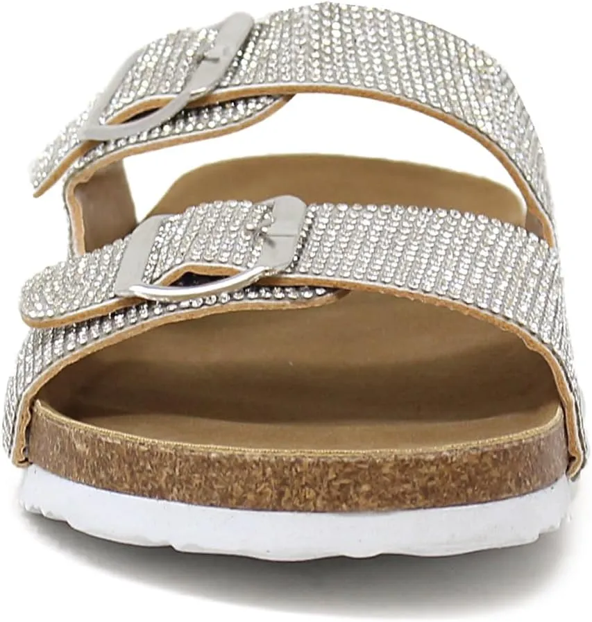 YOKI GIAN-107 Women's Slide Sandal, Rhinestone-Coated Double Buckle, Comfortable Sandals for women
