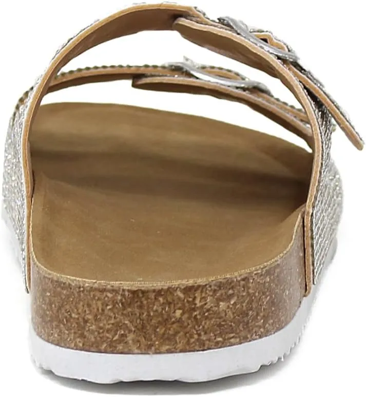 YOKI GIAN-107 Women's Slide Sandal, Rhinestone-Coated Double Buckle, Comfortable Sandals for women