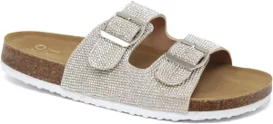 YOKI GIAN-107 Women's Slide Sandal, Rhinestone-Coated Double Buckle, Comfortable Sandals for women