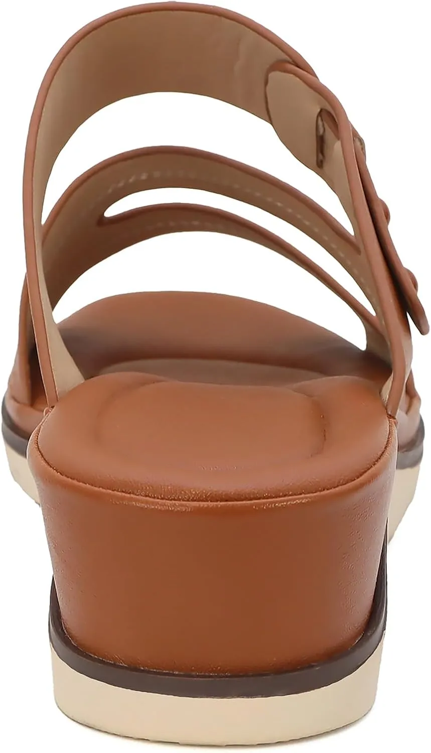 YOKI NOMI-12 Women's Comfort Double Strap Slip On Wedge Sandal, Open Toe Cushioned Footbed Sandal, Wedge Sandals for Women