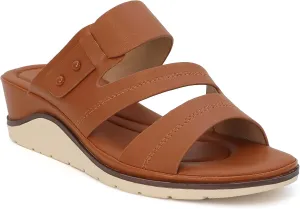 YOKI NOMI-12 Women's Comfort Double Strap Slip On Wedge Sandal, Open Toe Cushioned Footbed Sandal, Wedge Sandals for Women