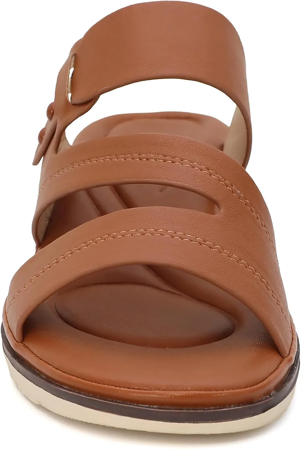 YOKI NOMI-12 Women's Comfort Double Strap Slip On Wedge Sandal, Open Toe Cushioned Footbed Sandal, Wedge Sandals for Women