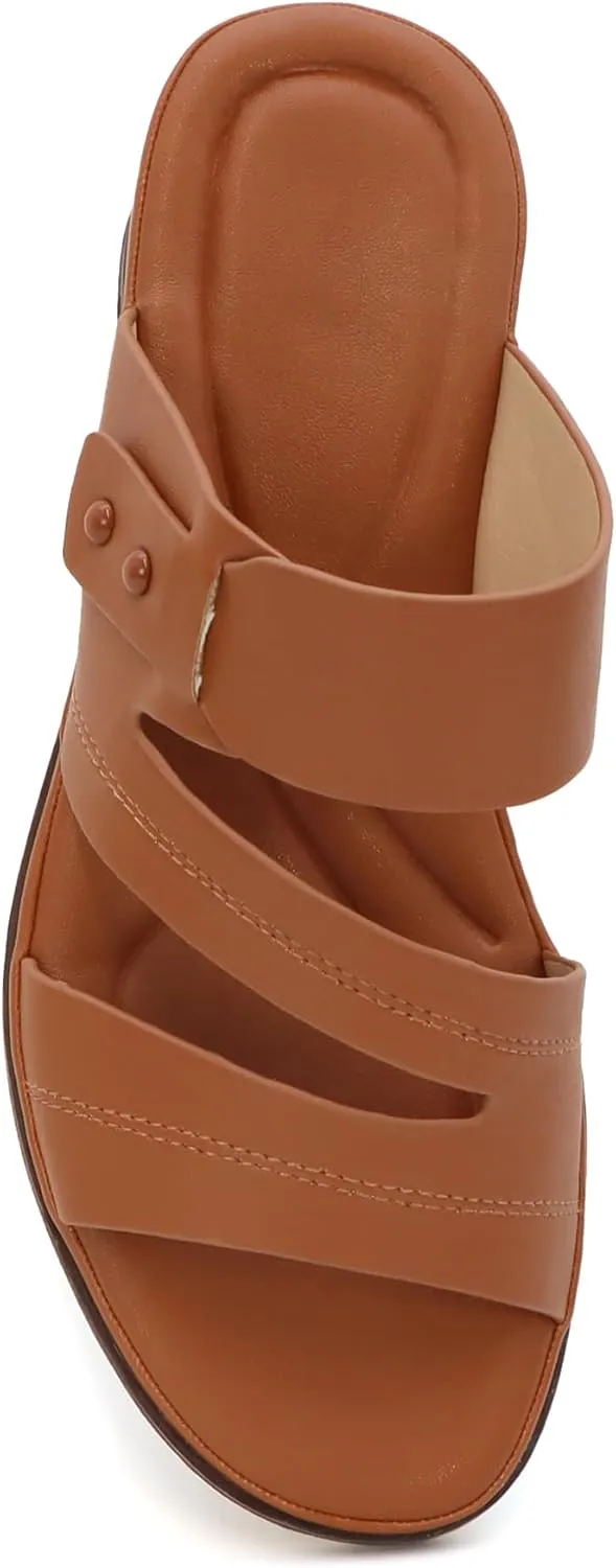 YOKI NOMI-12 Women's Comfort Double Strap Slip On Wedge Sandal, Open Toe Cushioned Footbed Sandal, Wedge Sandals for Women