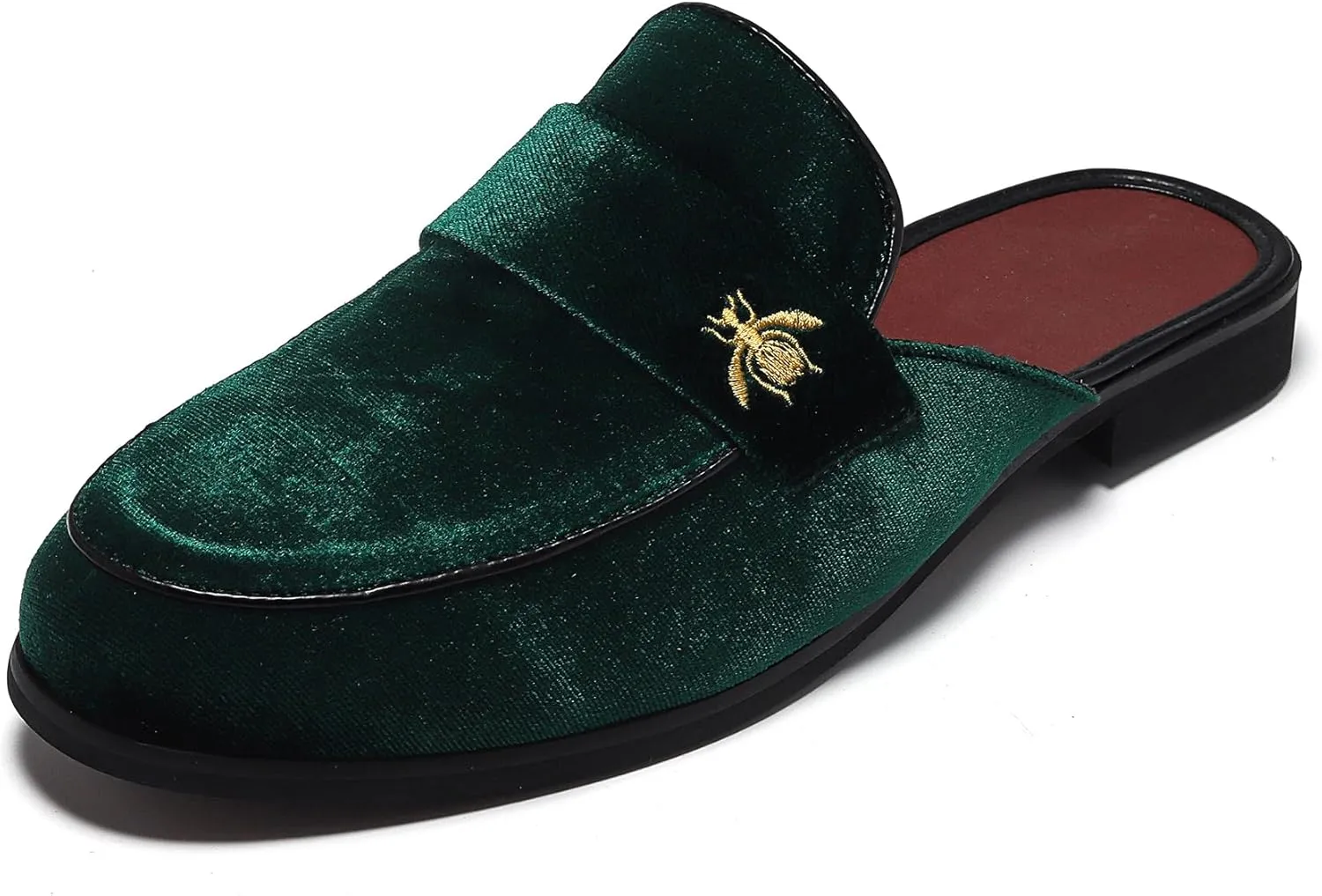 YYQL Mens Slippers with Arch Support Embroidered Leather Sandals for Men Slip On House Shoes with Indoor Outdoor Anti-Skid Rubber Sole Size 7-13