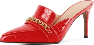 Zamikoo Women's Mule Heels Pointed Toe Slip On Stiletto High Heeled Mules with Gold Chain