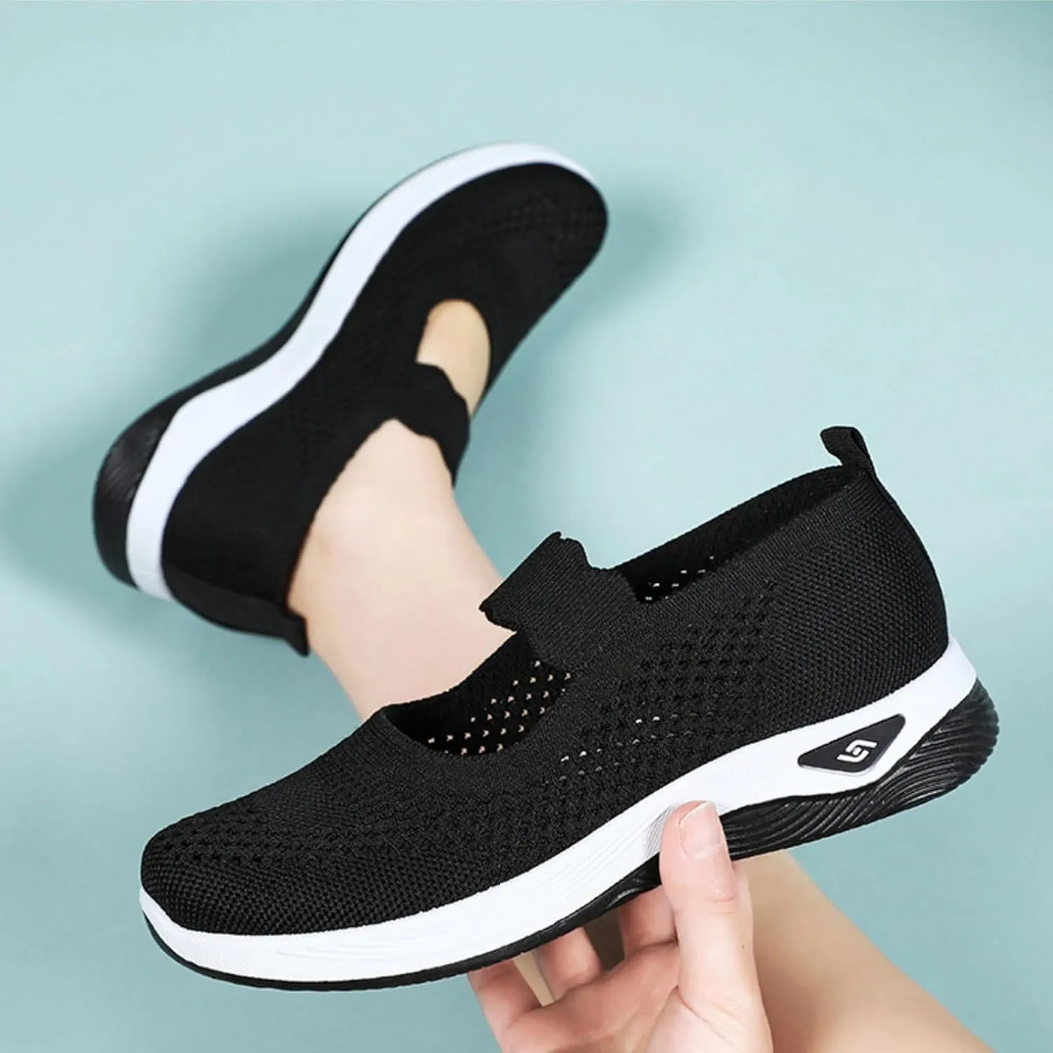 ZWRXW Women's Walking Shoes Wide Width Woven Orthopedic Breathable Soft Shoe Adjustable Go Walk Slip On Shoes with Arch Support Lightweight Comfortable Healthy Footwear for Diabetic