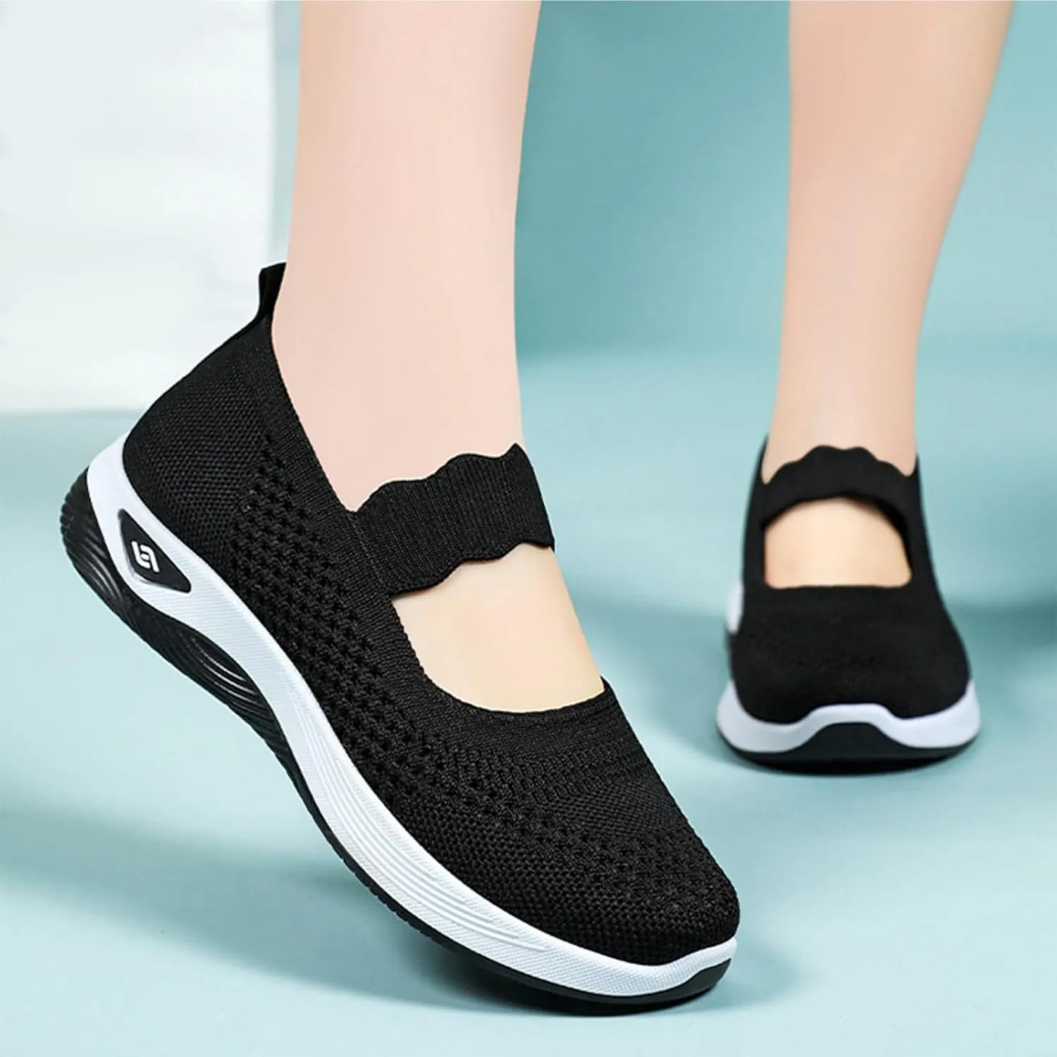 ZWRXW Women's Walking Shoes Wide Width Woven Orthopedic Breathable Soft Shoe Adjustable Go Walk Slip On Shoes with Arch Support Lightweight Comfortable Healthy Footwear for Diabetic