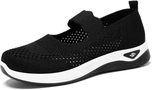 ZWRXW Women's Walking Shoes Wide Width Woven Orthopedic Breathable Soft Shoe Adjustable Go Walk Slip On Shoes with Arch Support Lightweight Comfortable Healthy Footwear for Diabetic