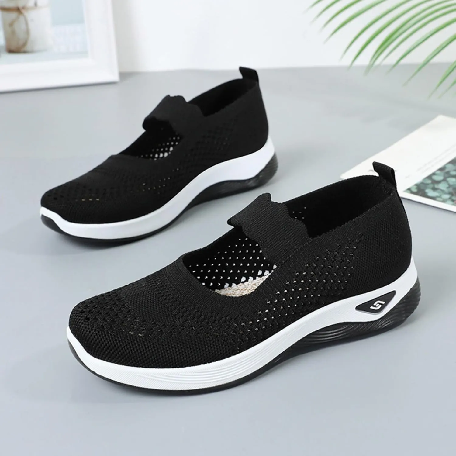 ZWRXW Women's Walking Shoes Wide Width Woven Orthopedic Breathable Soft Shoe Adjustable Go Walk Slip On Shoes with Arch Support Lightweight Comfortable Healthy Footwear for Diabetic