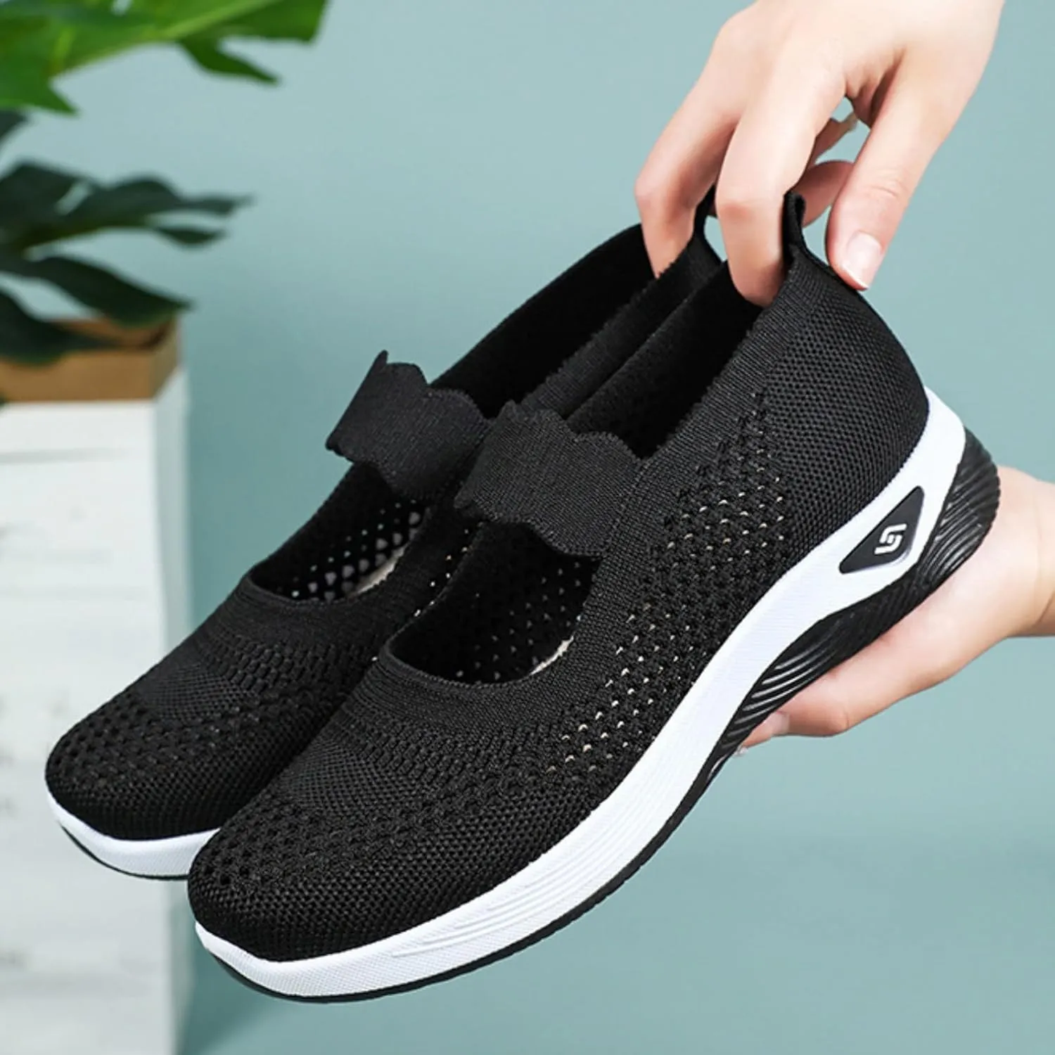 ZWRXW Women's Walking Shoes Wide Width Woven Orthopedic Breathable Soft Shoe Adjustable Go Walk Slip On Shoes with Arch Support Lightweight Comfortable Healthy Footwear for Diabetic