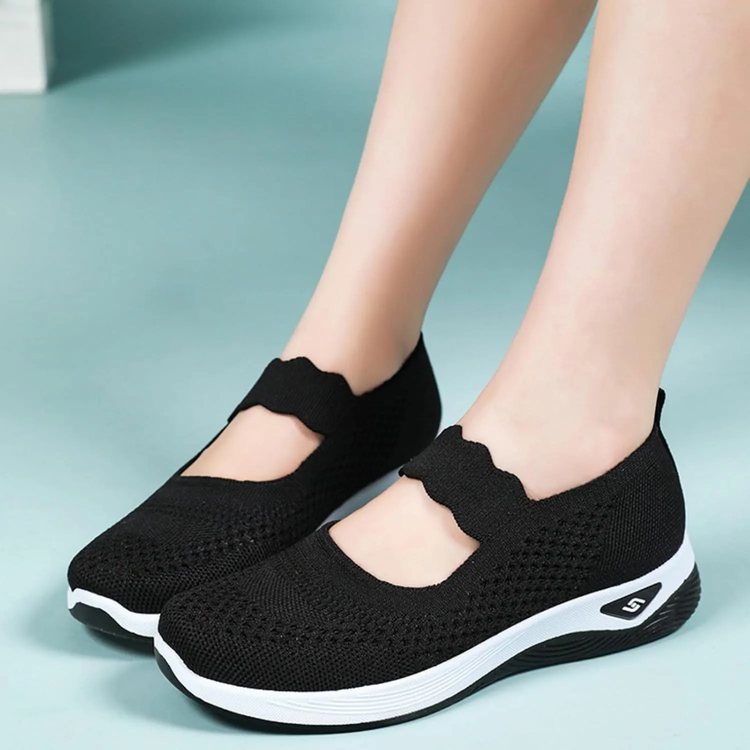 ZWRXW Women's Walking Shoes Wide Width Woven Orthopedic Breathable Soft Shoe Adjustable Go Walk Slip On Shoes with Arch Support Lightweight Comfortable Healthy Footwear for Diabetic