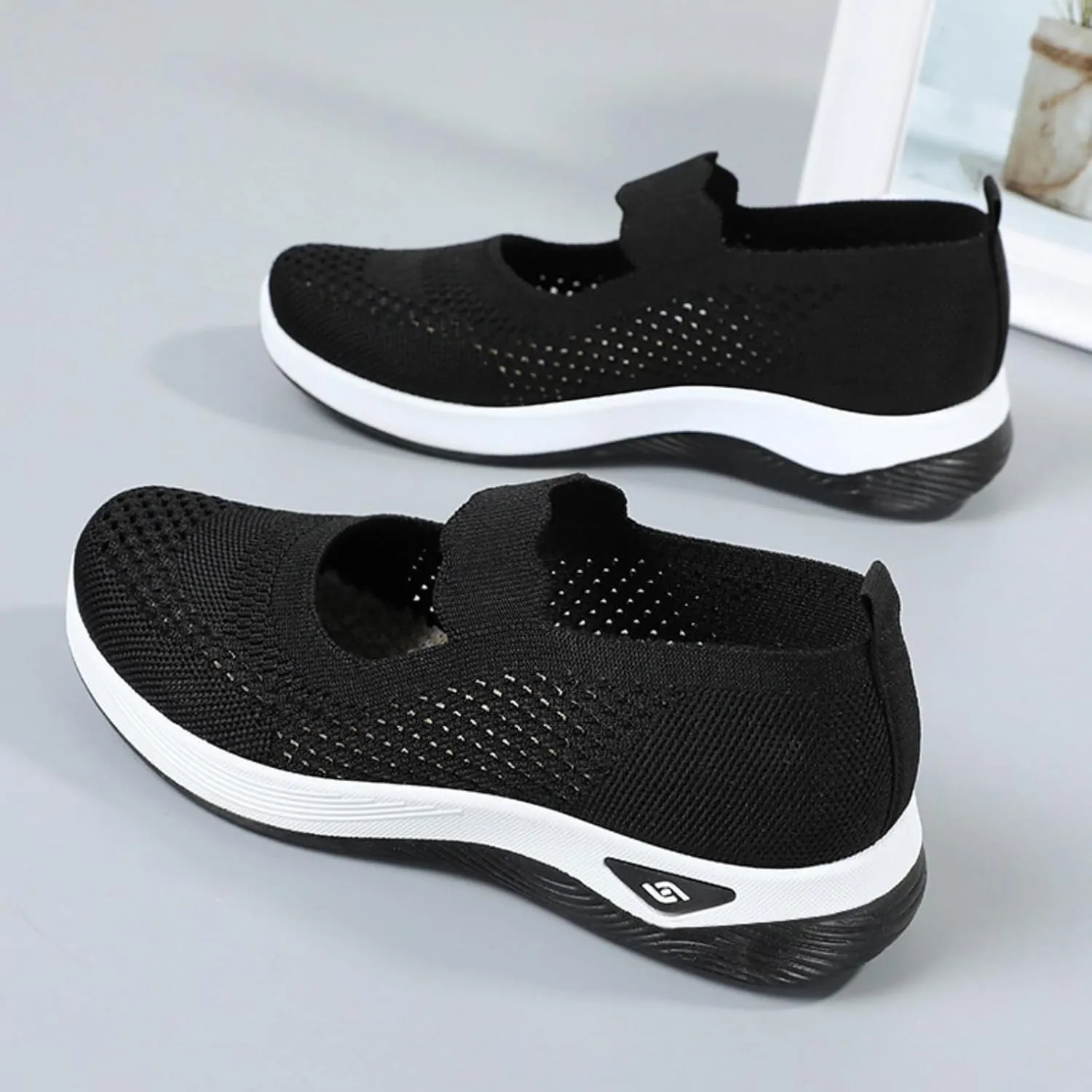 ZWRXW Women's Walking Shoes Wide Width Woven Orthopedic Breathable Soft Shoe Adjustable Go Walk Slip On Shoes with Arch Support Lightweight Comfortable Healthy Footwear for Diabetic