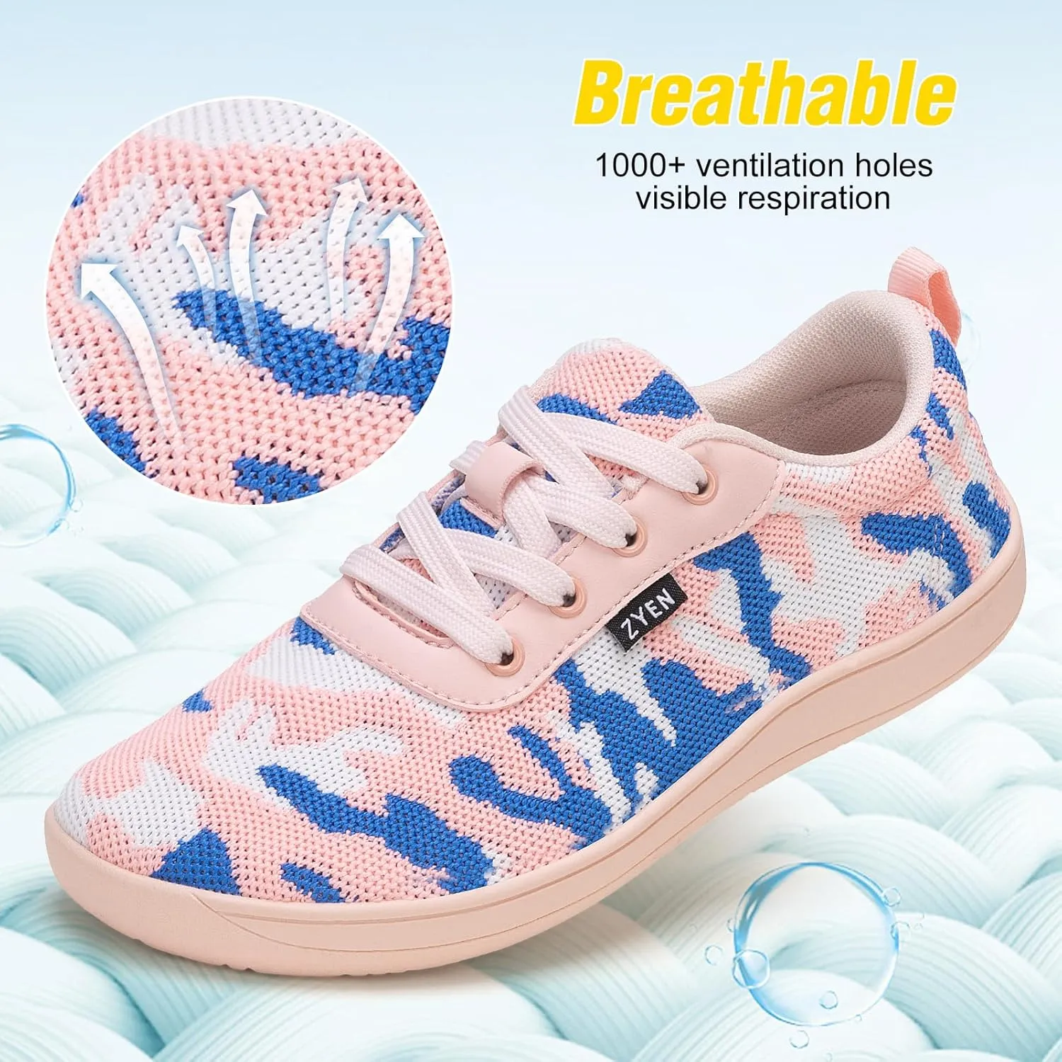 ZYEN Wide Toe Box Barefoot Shoes for Women | Wide Width Breathable Camouflage Shoes | Zero Drop Sole Fashion Non Slip Gym Sneaker Lightweight Minimalist Walking Sneaker