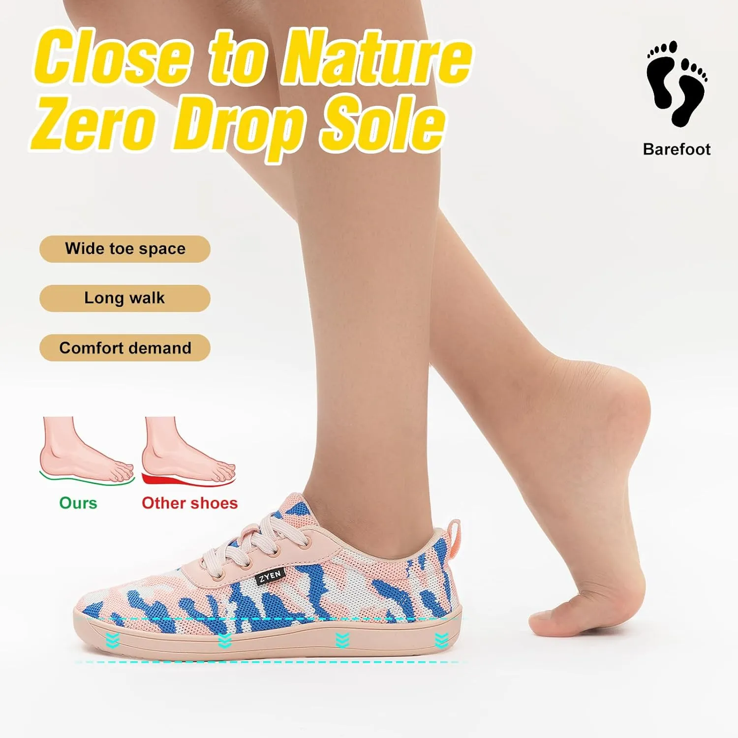 ZYEN Wide Toe Box Barefoot Shoes for Women | Wide Width Breathable Camouflage Shoes | Zero Drop Sole Fashion Non Slip Gym Sneaker Lightweight Minimalist Walking Sneaker