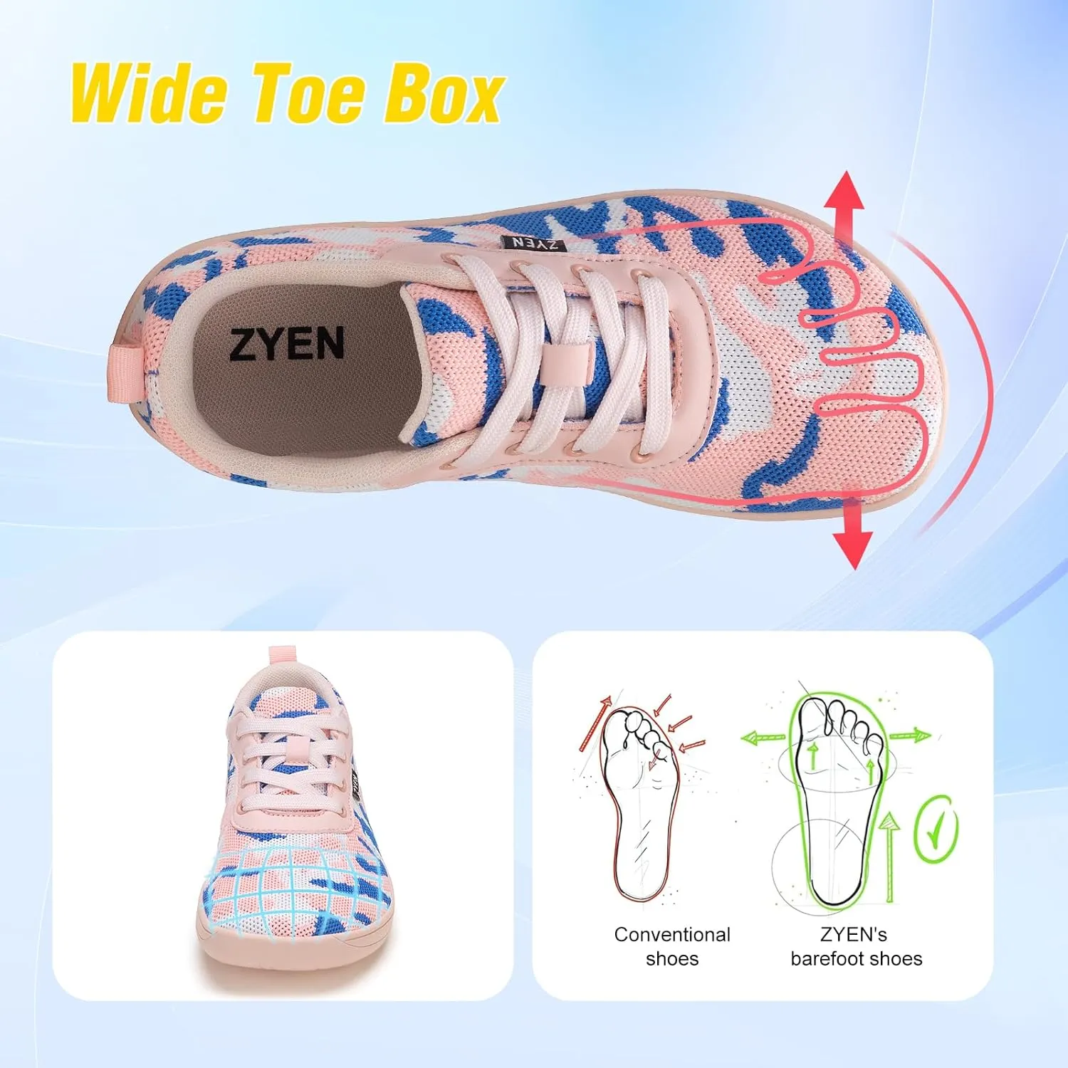 ZYEN Wide Toe Box Barefoot Shoes for Women | Wide Width Breathable Camouflage Shoes | Zero Drop Sole Fashion Non Slip Gym Sneaker Lightweight Minimalist Walking Sneaker